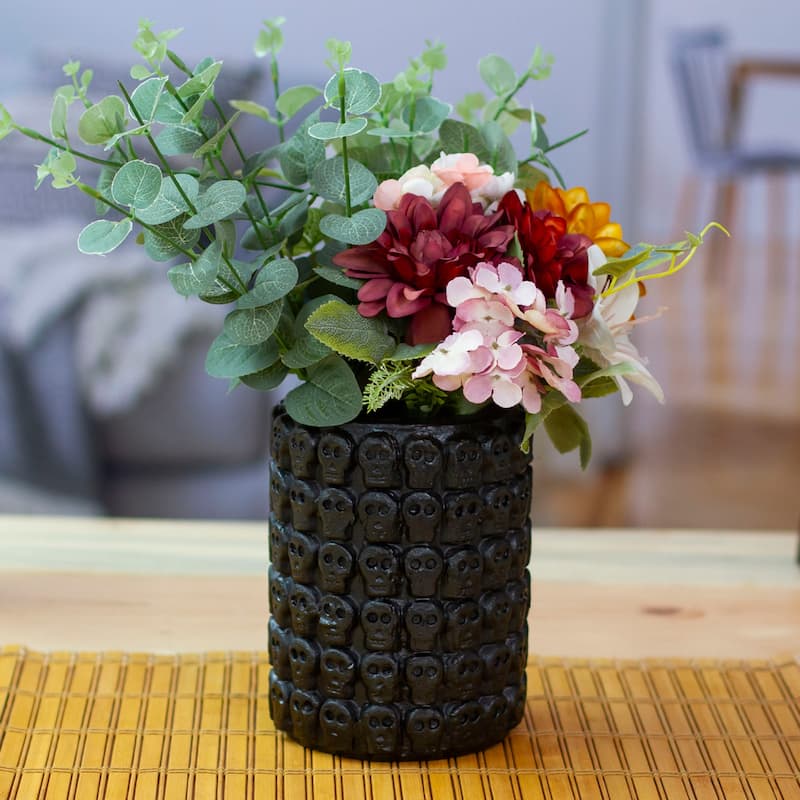 Novica Handmade Rows Of Dark Skulls Ceramic Flower Pot