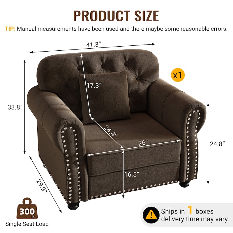 Mid-Century Modern Chesterfield Sofa with Button Tufted - Brown