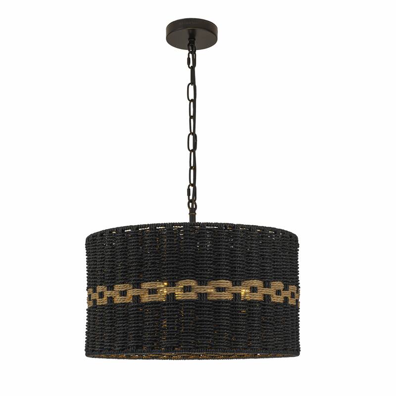 Kira 3-Light Rattan Rope Drum Pendant, Coastal Boho - Handwoven - 18" Wide