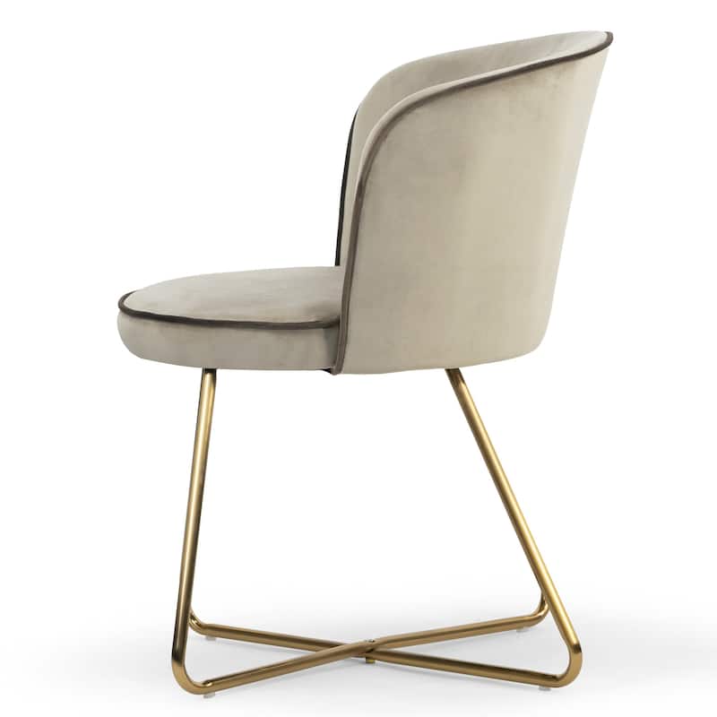 Set of 2 Anila Beige Velvet Dining Chair with Contrasting Piping