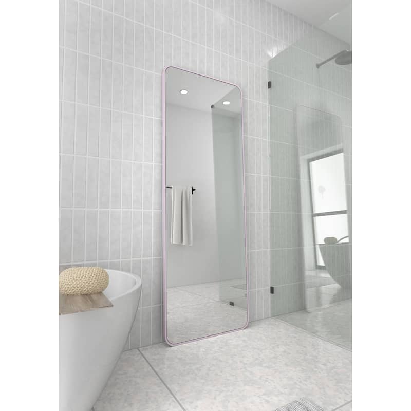 Glass Warehouse 67 in. H x 24 in. W Square Radius Leaner Dressing Stainless Steel Framed Mirror