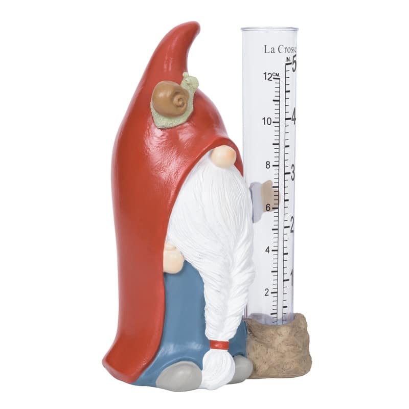 La Crosse 704-4115 5 in. Table standing Polyresin Gnome Rain Gauge