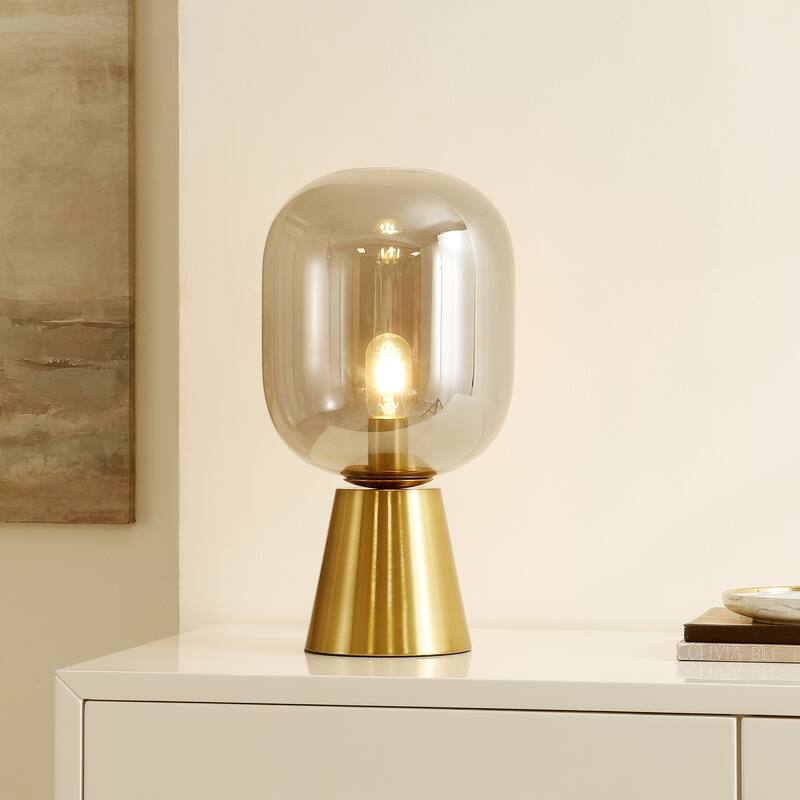 SAFAVIEH Lighting Mickaelle Glass Shade 18-inch Table Lamp (LED Bulb Included) - 9.5 In. W x 9.5 In. D x 18 In. H - 10Wx10Dx18H