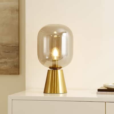 SAFAVIEH Lighting Mickaelle Glass Shade 18-inch Table Lamp (LED Bulb Included) - 9.5 In. W x 9.5 In. D x 18 In. H - 10Wx10Dx18H