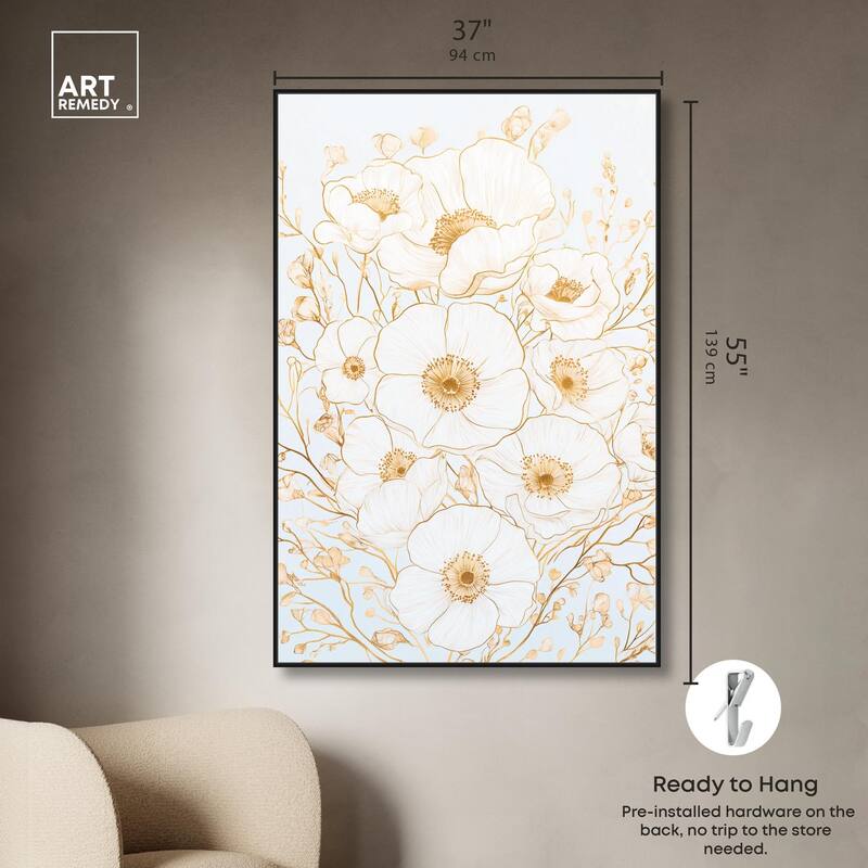White and Gold Poppies II Canvas by Art Remedy