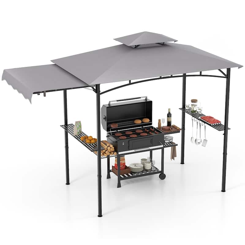Gymax 11 x 5 FT Grill BBQ Gazebo w/ Side Awning Double-Tiered Top 2 - Grey