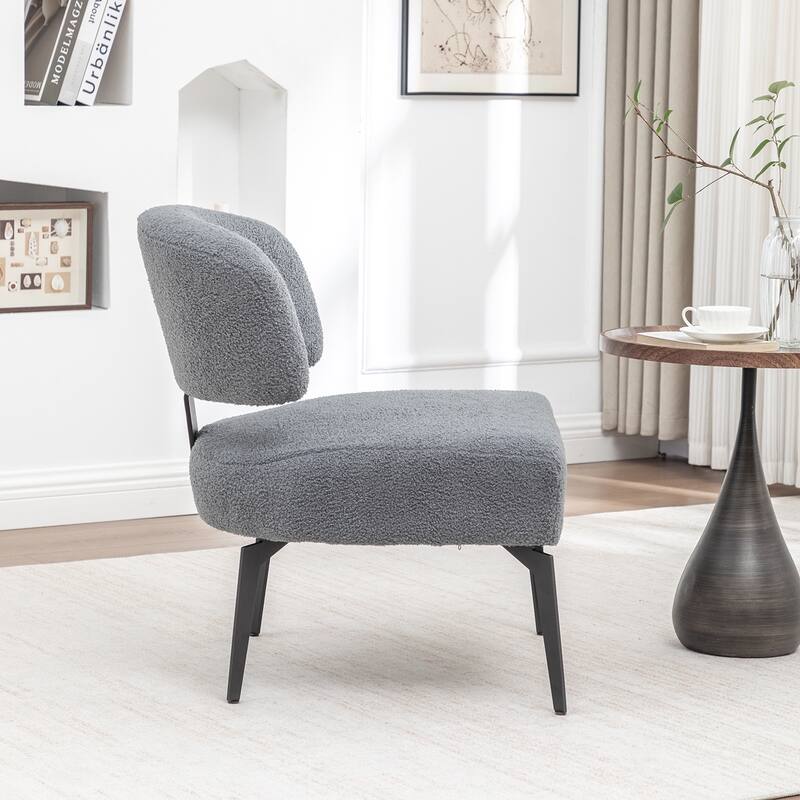 SEYNAR Modern Armless Faux Sherpa Accent Chair with Metal Legs