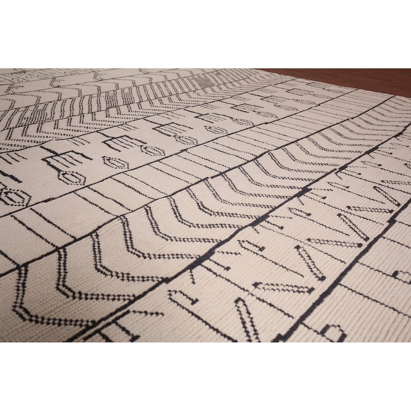 All-Over Ivory Moroccan Oriental Large Area Rug Handmade Wool Carpet - 9'10"x 14'4"