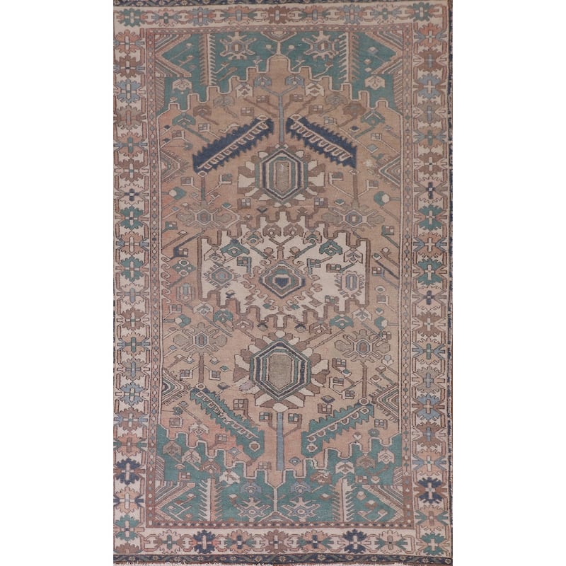 Geometric Bakhtiari Persian Vintage Rug Handmade Wool Carpet - 5'0" x 9'9"