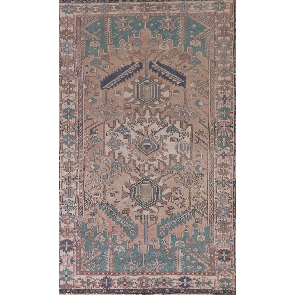 Geometric Bakhtiari Persian Vintage Rug Handmade Wool Carpet - 5'0" x 9'9"