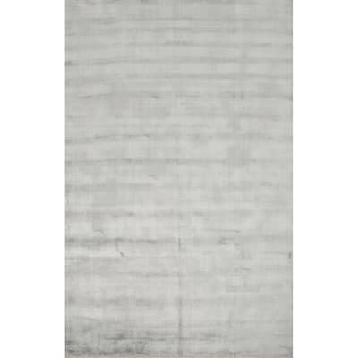 Hand Knotted Oriental Viscose Silk Carpet Modern Modern Greys & Charcoal Abstract Area Rug - 11' 4'' X 8' 1''