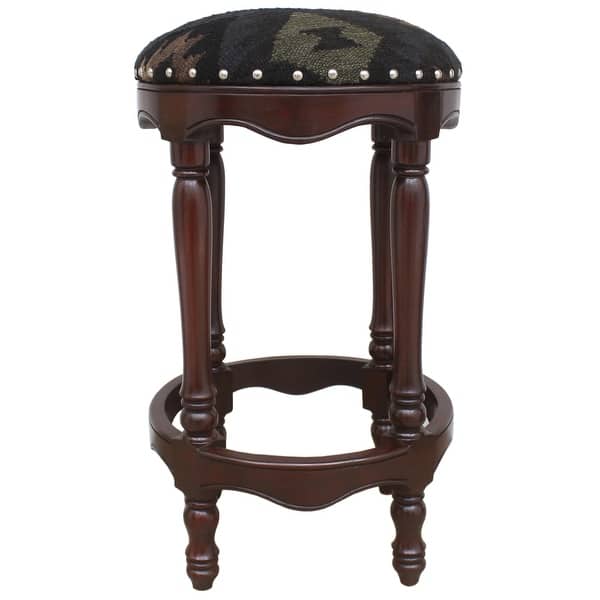 slide 1 of 6, Vintage Kilim Wood Bar Stool Enola Black Blue - 18"x18"x32"