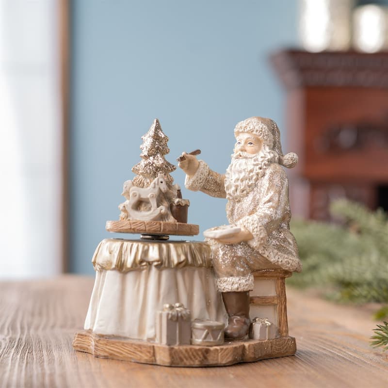 2 Gold & White Santa Spinning Christmas Tree Tabletop Decorations 6.5"