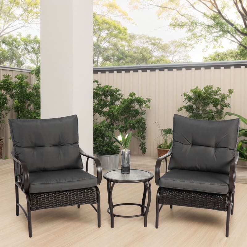 3 Pieces Patio Set, Outdoor Wicker Furniture Sets Modern Rattan Chair Conversation Sets with Coffee Table - N/A