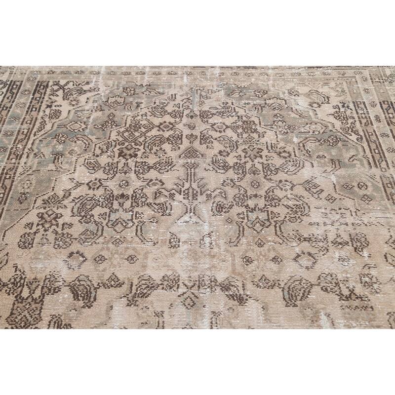 Distressed Geometric Hamedan Persian Area Rug Wool Hand-knotted Carpet - 6'7" x 9'5"