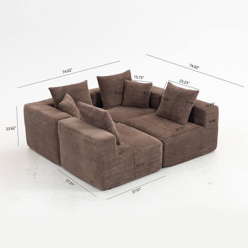 Flannelette Modular Sectional Sofa Full-Foam Build Compressed Couch