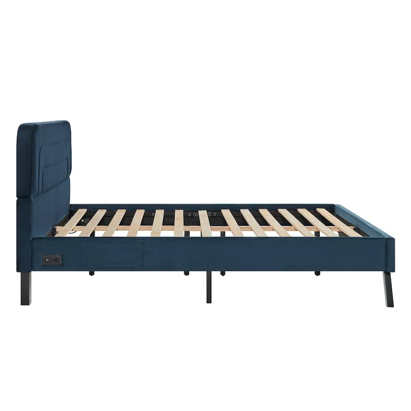 Studio Living Ashton Queen Upholstered Bed in Velvet Fabric