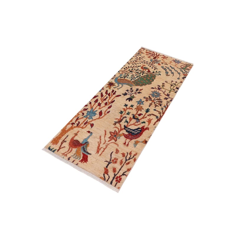 Classic Ziegler Talia Beige Rust Hand-Knotted Wool Runner - 2'1'' x 4'11''