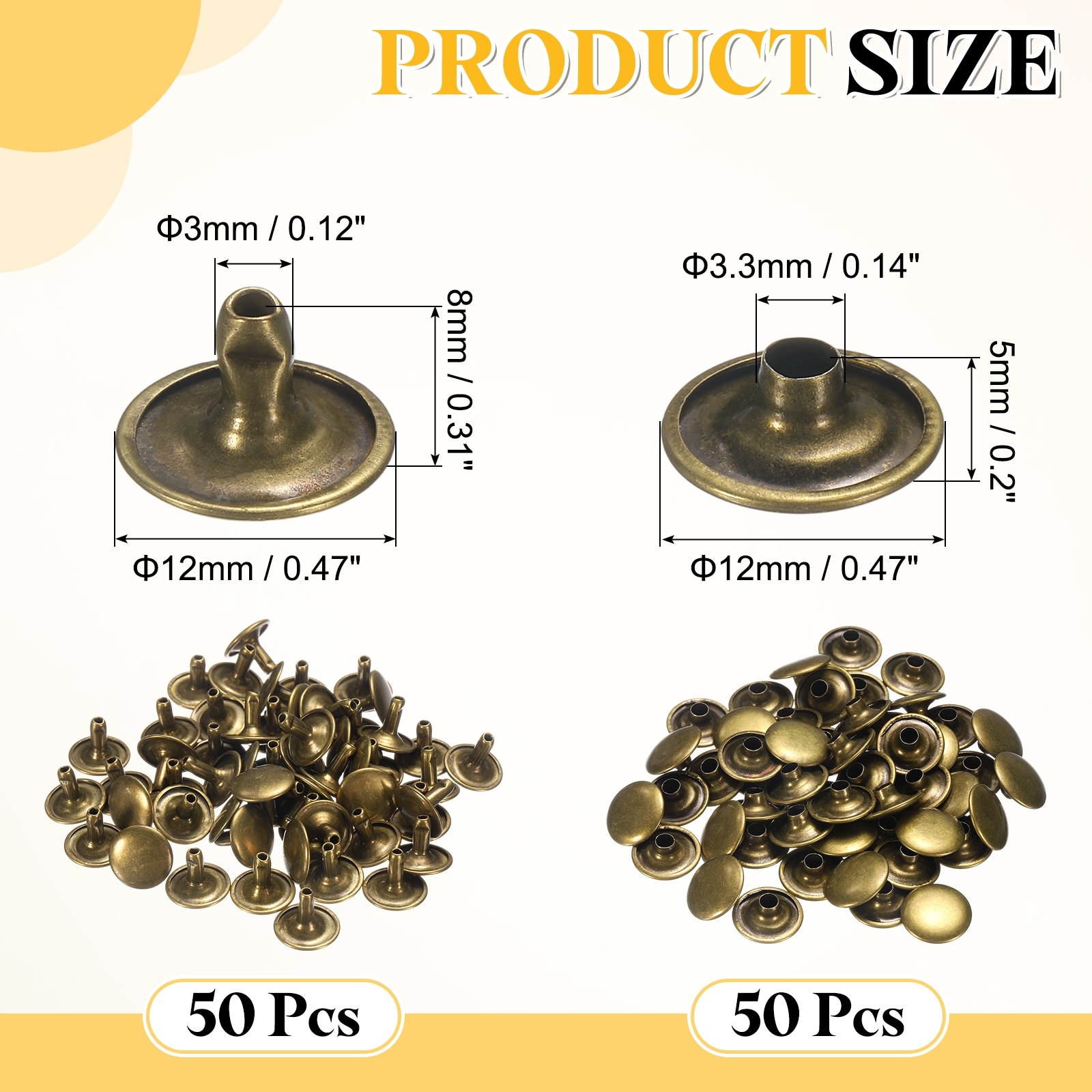 Leather Rivets, Double Cap Rivets, Tubular Metal Studs for Leather Craft Repair and Decoration