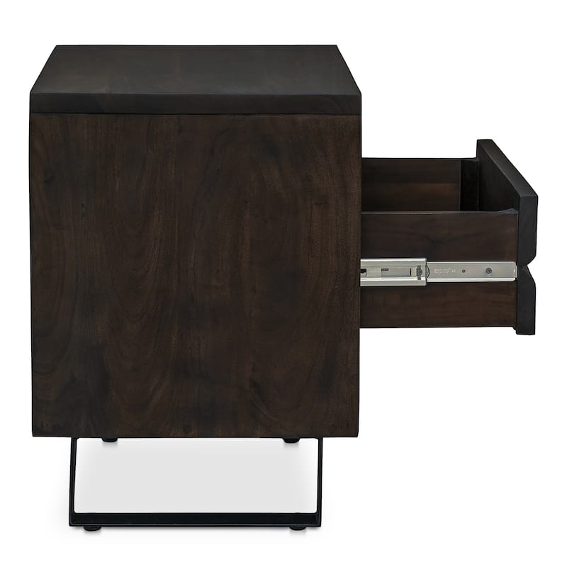 NADAAL STUDIOS Sterling Nightstand, Solid Acacia Wood with Live Edge Detail, Dark Brown