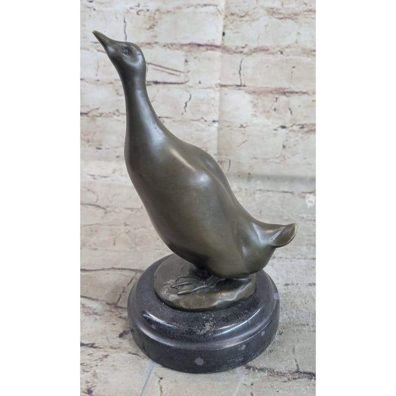 Duck Bird Water Fowl Bronze Sculpture Statue Decor On Marble Base