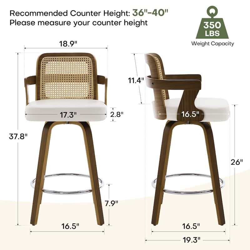 Upholstered Wood Swivel Counter Height Barstool with Arms