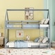 preview thumbnail 1 of 10, Twin Over Twin Bunk Bed with House-Style Frame, Guardrails, Ladder, Headboards Light Gray
