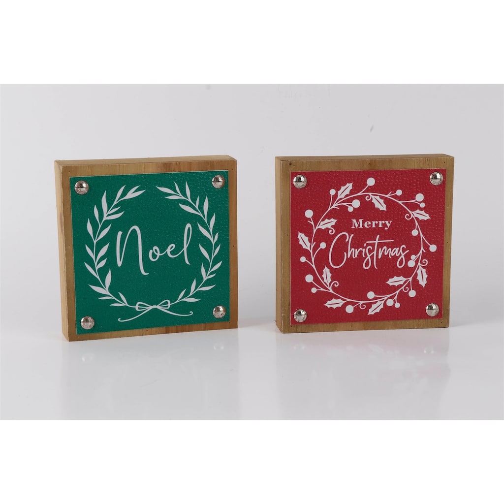Holiday Sentiment Sign with Faux Leather Accent (Set of 6)