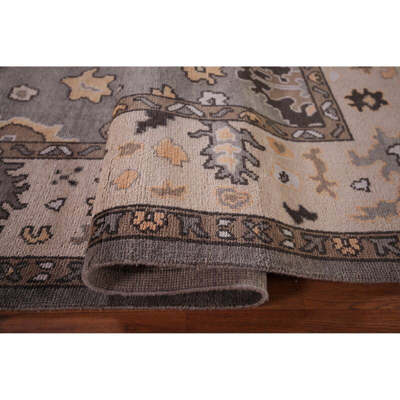 Gray Oushak Oriental Area Rug Handmade Floral Wool Carpet - 9'0" x 11'8"
