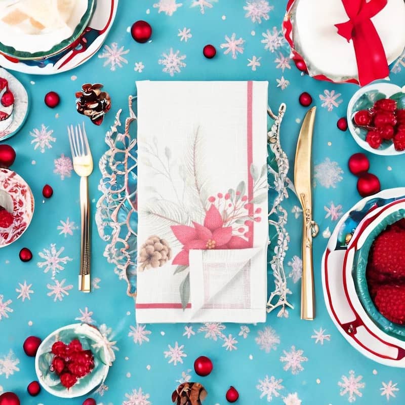Domestically Printed Poinsetta Napkin - Set of 4 - 20" x 20"