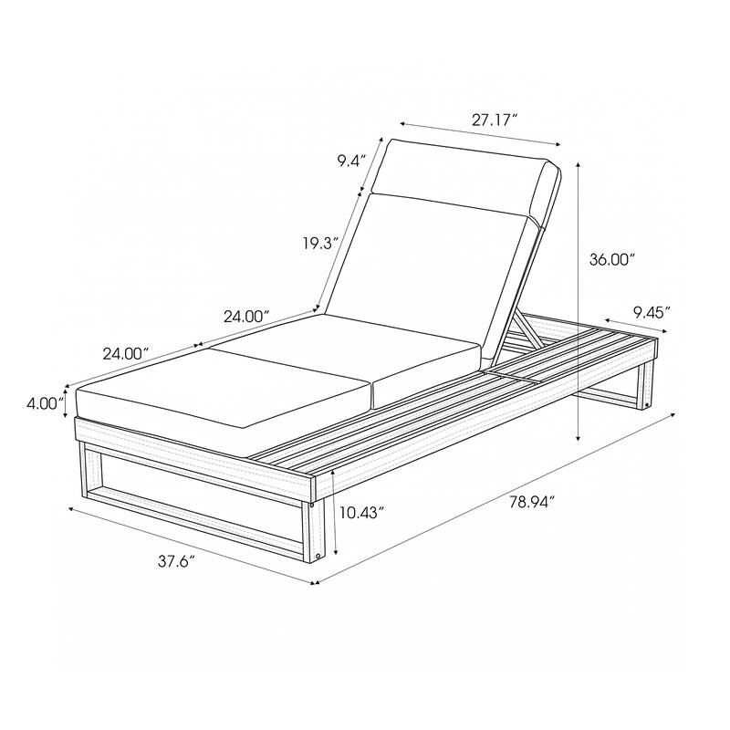 Christopher Knight Home - Modern Outdoor Acacia Wood Chaise Lounge with 4-Position Adjustable Backrest & 4-Fold Cushion