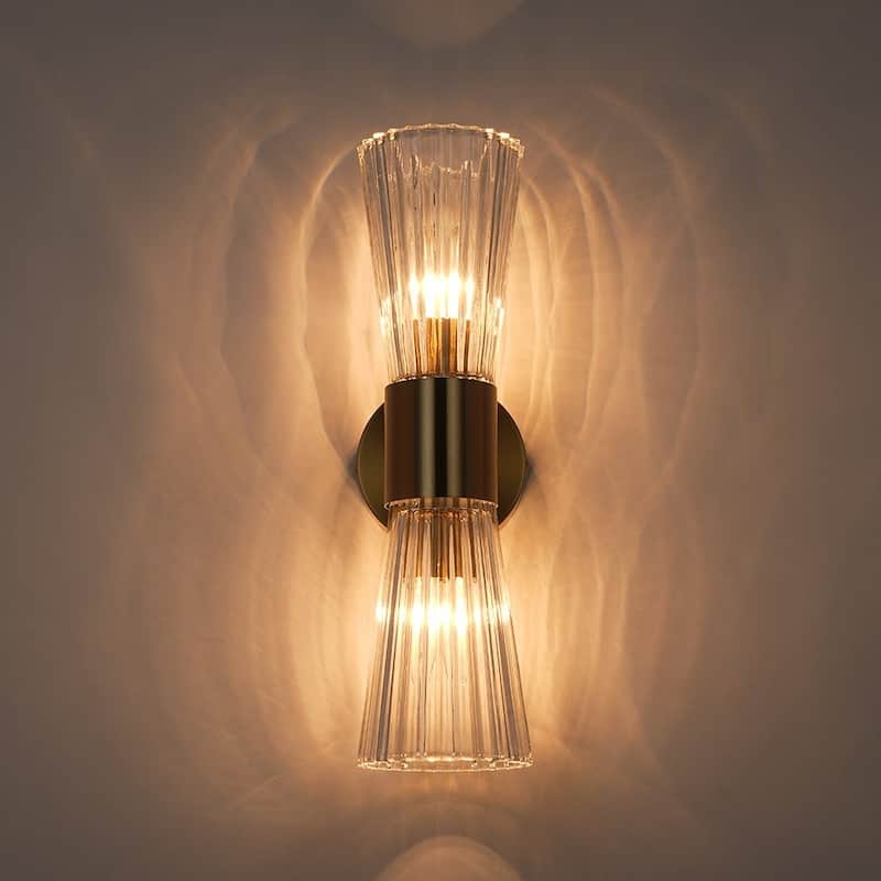 Hourglass Clear Ribbed Glass Up Down Dimmable Vanity Wall Light
