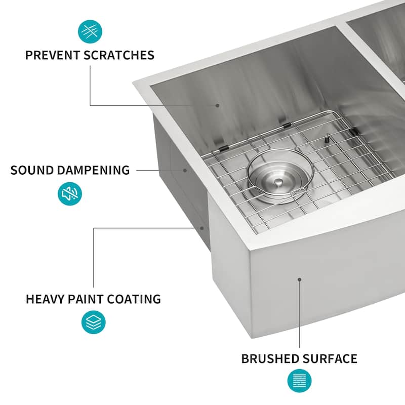 Brushed Nickel Stainless Steel Double Bowl Farmhouse Kitchen Sink with Sink Grid