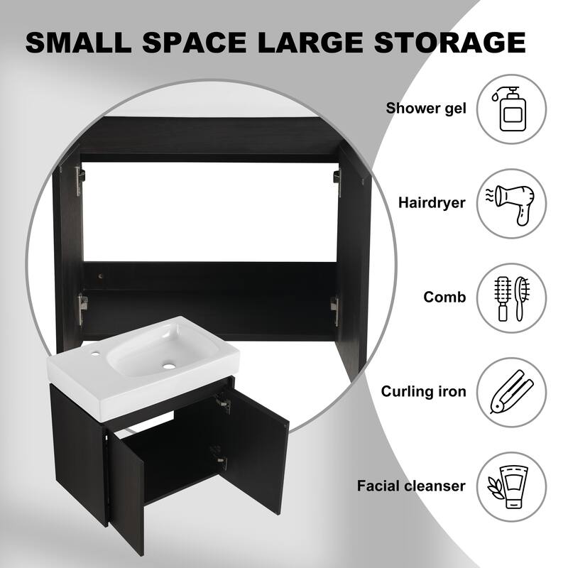 Bathroom Vanity With Sink In 16/20/24/30/36 Inch, Floating Bathroom Vanity With Soft Close Door