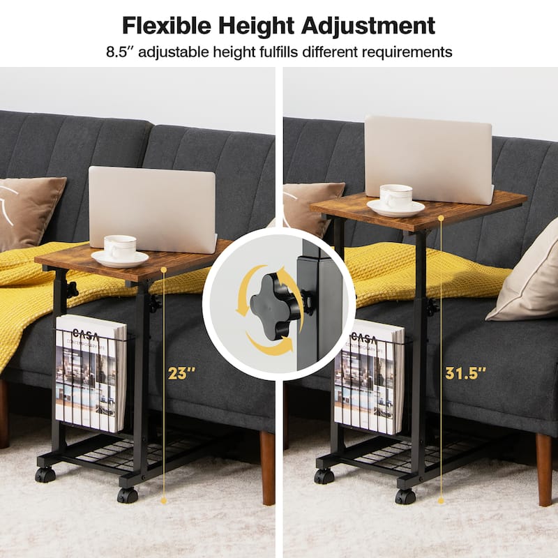 Costway C-shape Sofa End Side Table Compact Snack Table for Living - 20'' x 12'' x 23''-31.5''