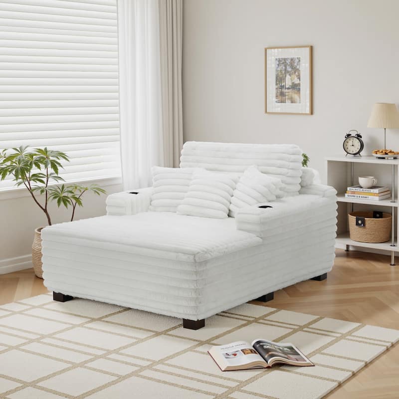 53" Wide Oversized Upholstered Chaise Lounge Indoor Sofa with Pillows - Beige