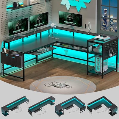Reversible Computer Desk with Keyboard Tray & Pegboard & Storage Bag