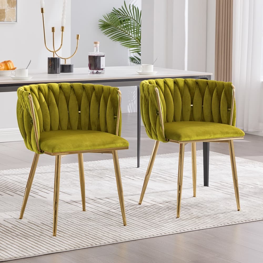 HOMEFUN Velvet Upholstered Tufted Side Dining Chair With Golden Legs（set of 2）