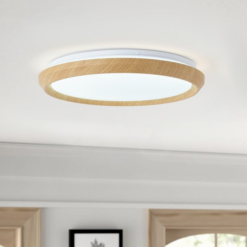 Modern Wood Grain Flush Mount Ceiling Light Milky White LED Fixture for Living Room Bedroom