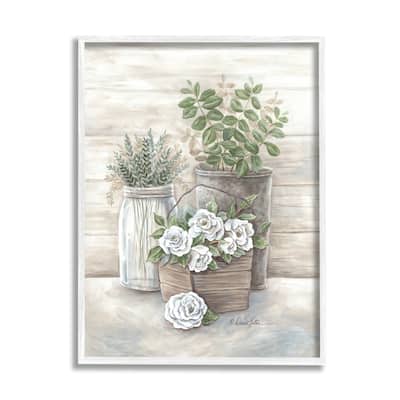 Stupell Country Succulents Botanicals Rustic Jar Planter Design Framed Wall Art - Green