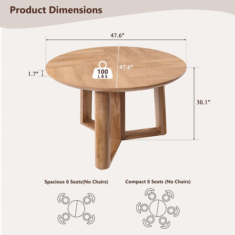 Modern Dining Table for 4-6, Round Dining Room Table for Kitchen