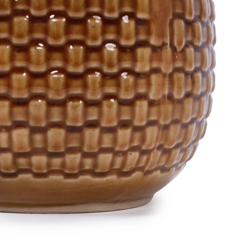 Set of 3 Ceramic Planters Geometric Texture for Orchids and Succulents