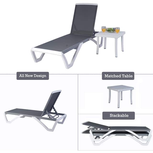 Kozyard Alan Full Flat Aluminum and Polypropylene Resin Legs Patio Reclining Adjustable Chaise Lounge
