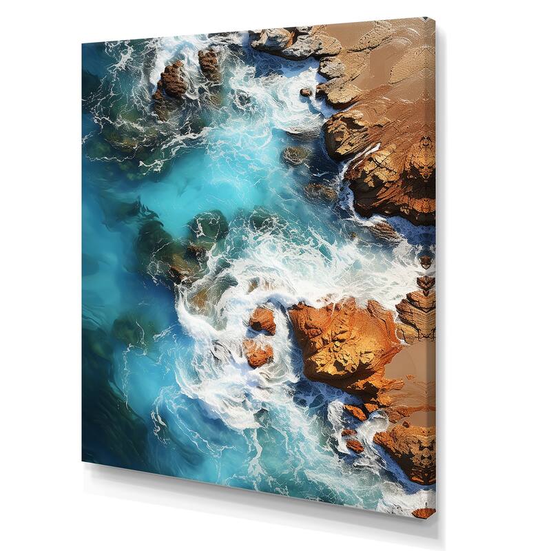 Designart "Coral Dreams Coastal Aerial Views III" Coastal Beach Wall Décor White - Coastal Print Art For Living Room