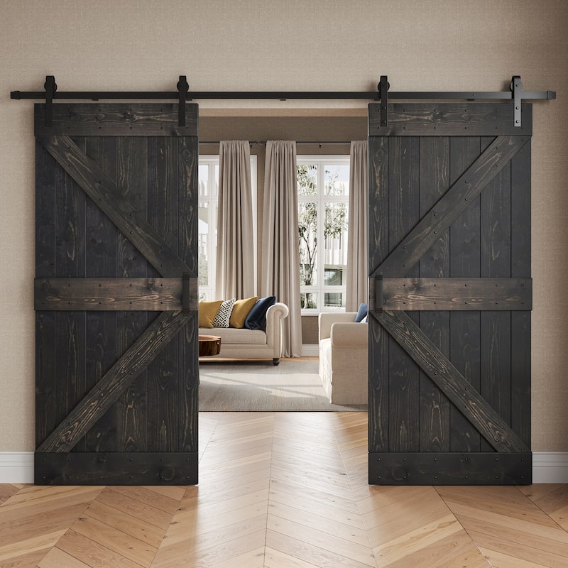 Coast Sequoia 48in/60in/72in/76in/84in x 84in K Series Pine Wood Double Sliding Barn Door With Hardware Kit