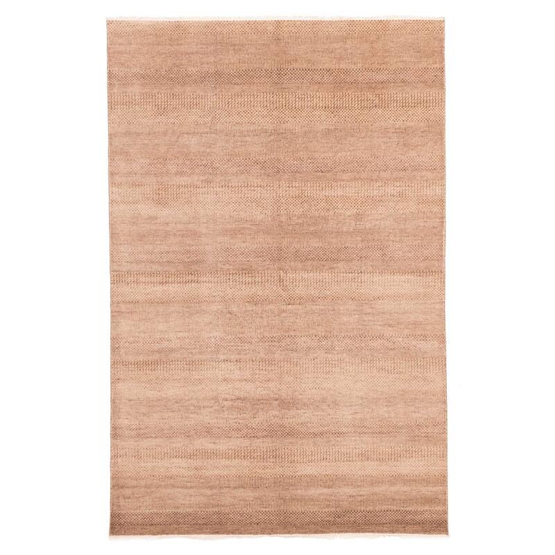 ECARPETGALLERY Hand-knotted Finest Silk Shadow Tan Viscose, Wool Rug - 6'0 x 9'0