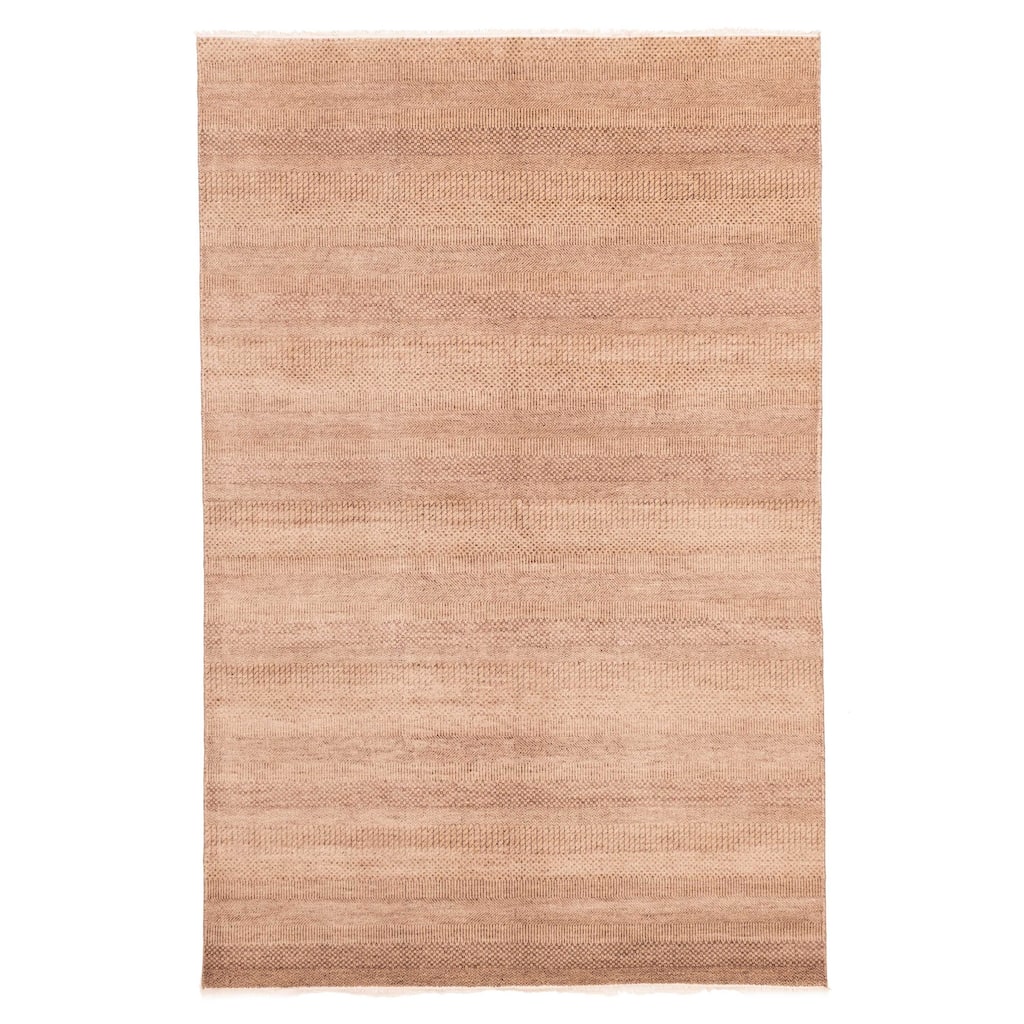 ECARPETGALLERY Hand-knotted Finest Silk Shadow Tan Viscose, Wool Rug - 6'0 x 9'0