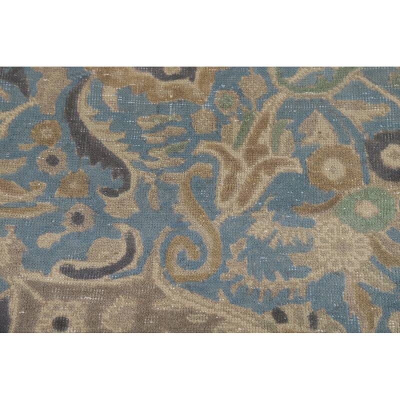 Floral Tabriz Persian Area Rug Hand-Knotted Blue Wool Carpet - 9'10"x 12'10"
