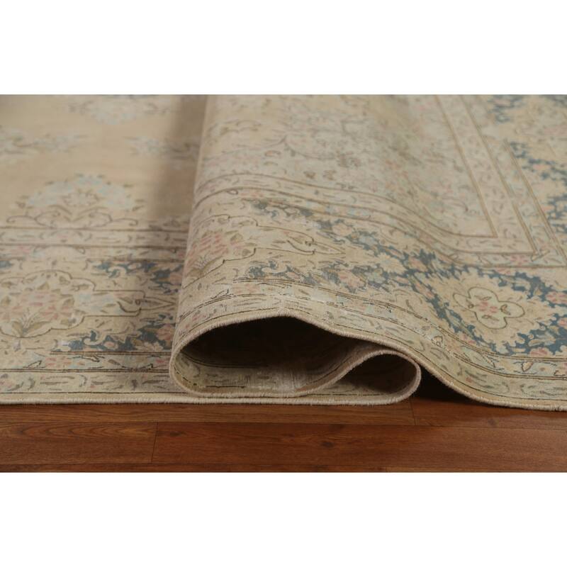Distressed Floral Kerman Persian Area Rug Hand-knotted Wool Carpet - 10'1" x 14'1"