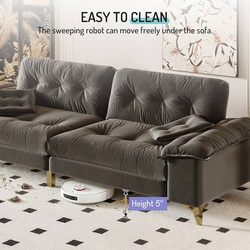 Oversized 4-Seat Cloud Couch with Wide Removable Armrests, Chenille Upholstered Lounge Sofa, Tufted Sofa with 2 Pillows